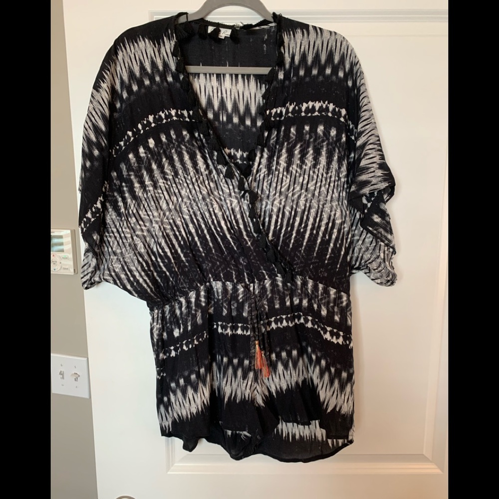 Tribal romper with Pom Pom trim on neckline